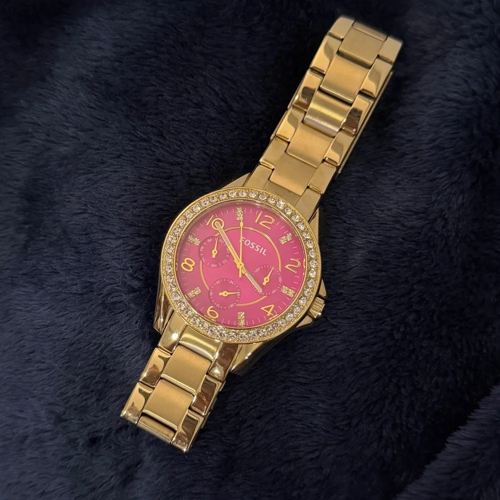 FOSSIL Riley Pink Dial Gold-tone Ladies Watch - Picture 2 of 4